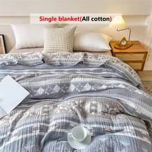 1 chiếc chăn gạc 3 lớp mềm mại và thoải mái, 100% cotton, trọng lượng cao, họa tiết kẻ caro thân thiện với da, kết cấu mịn và mềm mại, thích hợp để ngủ trưa, nghỉ ngơi, làm khăn choàng, hoàn hảo để thư giãn và ôm ấp. - GELIN-Xanh-Xám - Xem 6