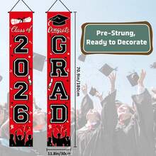 2件装，2D平面，2026毕业季派对门廊横幅，2026毕业季对联，红黑配色，适合节日派对和毕业典礼庆祝活动，用途广泛，可用于家居、花园、工作室和户外生日派对的装饰，也可用于入口、房间、花园墙壁装饰，是节日礼物的理想选择。 - A - 查看 4