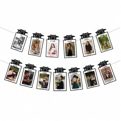 1세트, 블랙 보우 졸업 파티 DIY 스트링 사진 배너, 보우 타이 졸업 사진 배너, 졸업 축하 배너, 1-12학년 마일스톤 배너, 유치원부터 12학년까지 사진 화환 졸업 장식