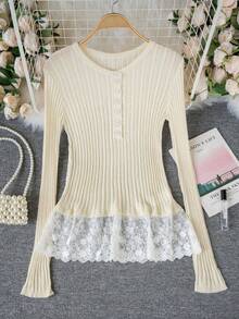 甜美修身V领针织开衫，优雅春夏外套 - 杏色 - 查看 6