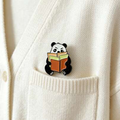 1pc Cute & Fashionable Panda Reading Book Brooch, Versatile Decorative Accessory For Clothes, Bags, Daily Wear