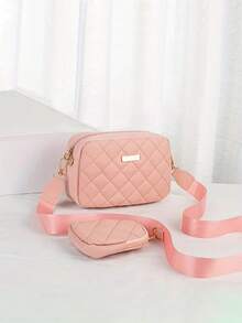 1 Set Girls' Fashion Quilted Mini Shoulder Bag With Coin Purse, Rhombus Pattern Crossbody Bag, Detachable Strap, Ideal For Daily Use, Party, And Gift - Multicolor - View 8