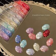 10毫升/瓶 2026新款闪亮钻石指甲油，夏季美甲美白，精致闪耀超亮冰透明不暗沉红蓝绿钻石闪粉凝胶指甲油，白色指甲，粉色指甲，UV固化美甲用品 - 彩色 - 查看 4