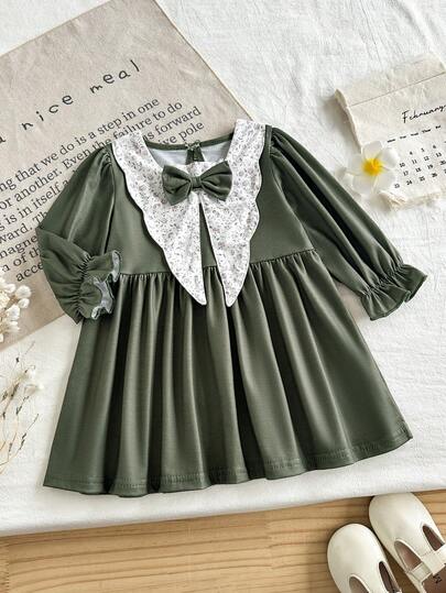 女童休闲碎花长袖连衣裙，适合日常、派对和假日穿着，秋冬季款。