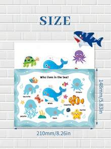 6pcs Animal World Quiet Book Sticker Cards, Reusable Sticker Learning Cards, Early Education Cognitive Toys Game Card Set, Children's Puzzle Learning Busy Book, Back To School Gift, Multi-Scene Parent-Child Interactive Educational Tool - Color - View 4