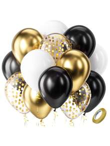40pcs Gold, Black And White Metallic Latex Balloon Set With Gold Ribbons, Suitable For Weddings, Gold Theme Parties, Graduations And Other Decorations - Multicolor - View 2