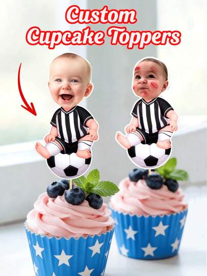 Customized Football Theme Cake Decorations - Personalized Photo Cupcake Toppers, Cupcakes Decorated With Different Face Photos, Birthday Cake Decorations, Party Hat Cupcake Toppers, Easily Placed On Cakes - Suitable For Birthdays, Children's Day, Father's Day, Graduation, Baby Showers, Family Gatherings, Holiday Cakes - Great For Home, DIY Party Enthusiasts, Event Planners - Cake Decorations, Personalized Holiday Cake Decorations, Dessert Decorations, Party Supplies
