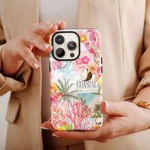 沙滩拼贴图案手机壳，夏季椰子芙蓉风格，适用于 17/16/15/14/13 Pro Max Plus/12/11 - 彩色 - 查看 3
