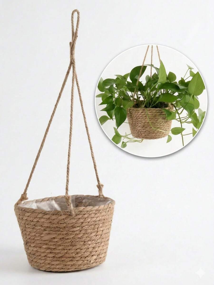 Giỏ treo đan macrame, giá đỡ chậu hoa treo trong nhà và ngoài trời, giỏ đựng cây cảnh, đồ trang trí sân vườn. - phẳng - Xem 1
