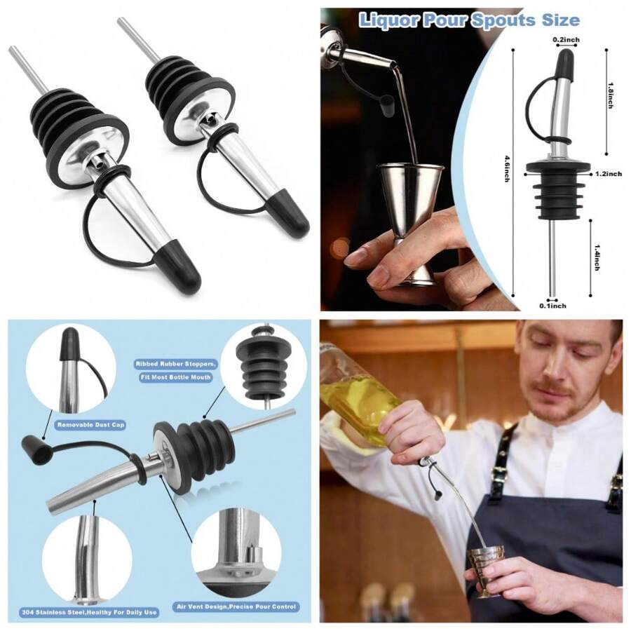Stainless Steel Liquor Bottle Pourers With Rubber Dust S 2 Pack Pour Spouts For Olive Oil Vinegar Bottles - 1 - View 1