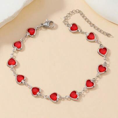 1 pieza Brazalete de pareja con forma de corazón de acero inoxidable de moda, adecuado para hombres y mujeres