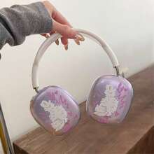 Funda protectora transparente y morada de un gato estirándose, compatible con el estuche de los auriculares inalámbricos de Apple, resistente a arañazos y anti-caída - Púrpura translúcido - Ver 3