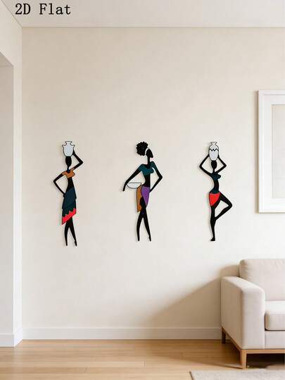 2D African Women's Iron Wall Sculpture - Silhouette With Water Tank And Tray, Indoor Hanging Art For Bedroom, Living Room And Entrance, Cultural Home And Art Enthusiast Gift