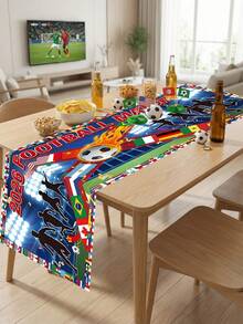 1 件 2026 年世界杯足球赛主题涤纶桌旗，多种设计可选（红蓝体育场/2026 字样），饰有国际国旗和足球图案，可折叠，不易褪色，适用于 2026 年世界杯观赛派对、足球比赛、体育酒吧、家庭影院、酒吧、餐厅、室内外活动等场合。 - 彩色 - 查看 4