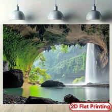 2D Flat, 1Piece Large Nature Landscape Tapestry  Tranquil Waterfall, Greenery, Misty Cliff  Easy To Hang Without Electricity  Decoration Living Room, Bedroom, Office, Party  Available In Multiple Sizes  Durable Polyester Wall Hanging, Suitable Home And Events, Waterfall Scenery, Vibrant Colors, Decorative, Event Planner, 2D Flat - 多色 - 查看 1