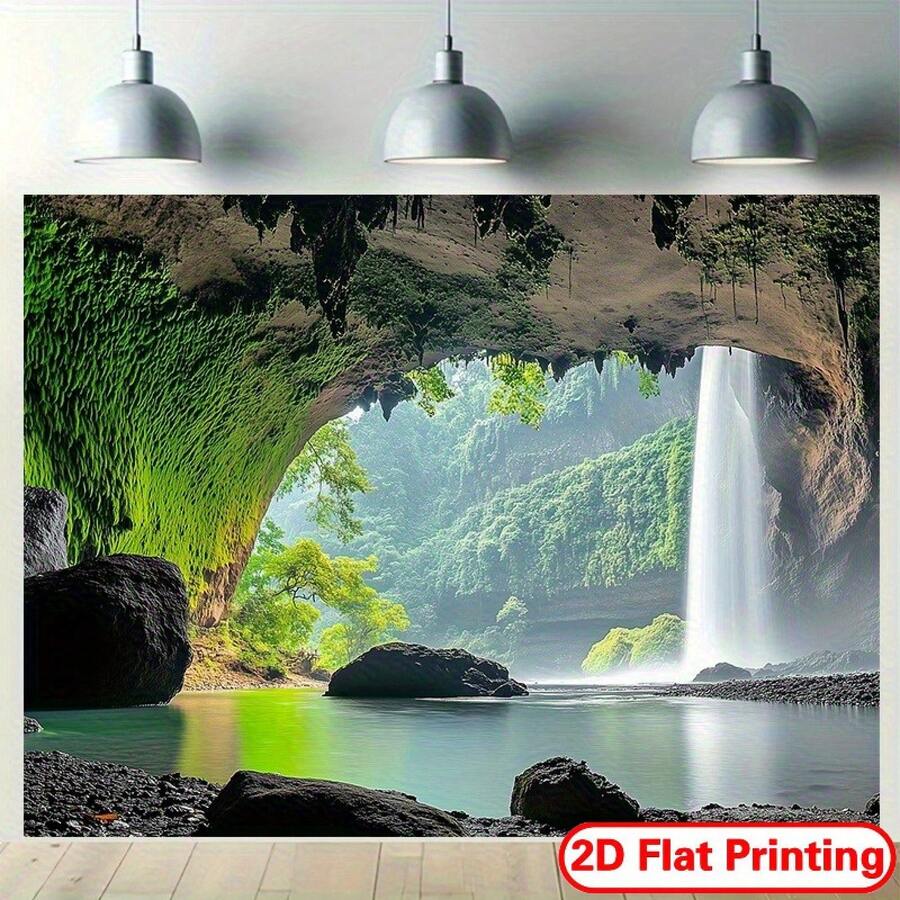 2D Flat, 1Piece Large Nature Landscape Tapestry Tranquil Waterfall, Greenery, Misty Cliff Easy To Hang Without Electricity Decoration Living Room, Bedroom, Office, Party Available In Multiple Sizes Durable Polyester Wall Hanging, Suitable Home And Events, Waterfall Scenery, Vibrant Colors, Decorative, Event Planner, 2D Flat - 多色 - 查看 1
