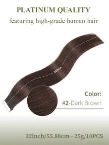 DNE HAIR 10片装100%真人发隐形接发片，长度14-22英寸，2号深棕色直发，适合细软发质，发尾浓密，适合日常佩戴和沙龙使用。 - S2 - 查看 16