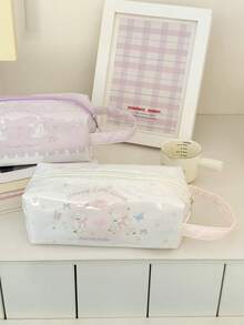 1 pieza Estuche de lápices de PVC, bolsa de almacenamiento de papelería de gran capacidad con estilo dulce Ins, impermeable y de alta calidad, con estampado de oveja linda y cisne hermoso - Bolígrafo - Ver 2