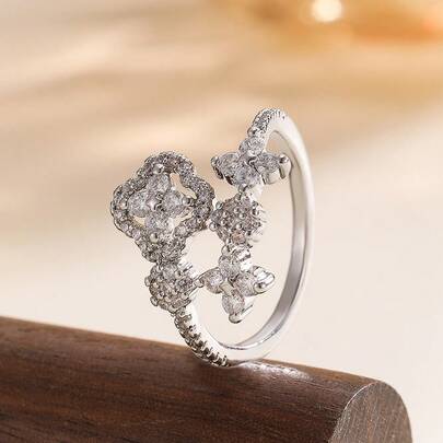 1枚高品质花卉戒指，时尚个性奢华设计开口戒指，适合女性日常及派对佩戴