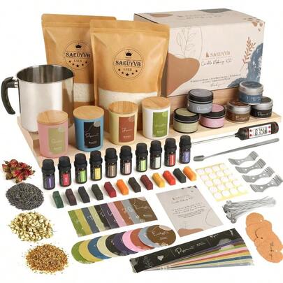 SAEUYVB Candle Making Kit - Starter Soy Candle Making Supplies/Kit - Soy Wax, 10 Jars Tins, 10 Pleasant Scents, Color Dyes More Candle Making Kit Adults