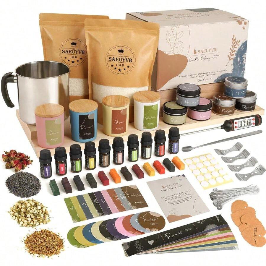 SAEUYVB Candle Making Kit - Starter Soy Candle Making Supplies/Kit - Soy Wax, 10 Jars Tins, 10 Pleasant Scents, Color Dyes More Candle Making Kit Adults - 10 pcs candle tins kit - 查看 1