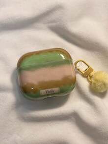 Retro Striped Tie Dye Pom-Pom Pendant Compatible With Airpods 4 Protective Case, New Pro 2 Apple Earphone Case, 1/2 Gen Wireless Bluetooth 3 Gen Pods Pro Anti-Drop Protective Shell - Multicolor - View 4