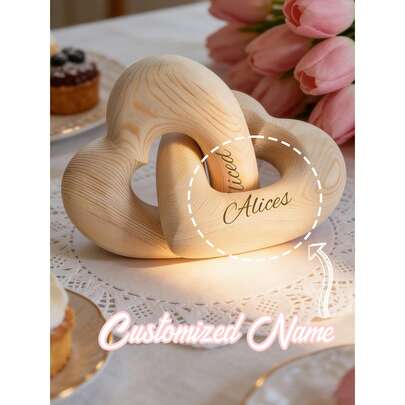 1pc Valentine'S Day Gift With Custom Names,Decorative Crafts,Valentine's Day Desktop Ornament,Personalized Infinity Heart Sculpture, Romantic Couple Keepsake, Anniversary Present For Him Her,Valentine's Day Wood Carving Gifts,Give Her A Unique Gift
