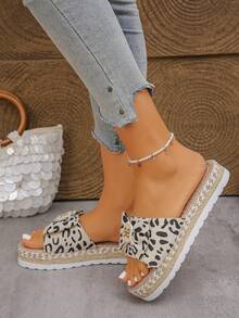 Women's Summer Vacation Bohemian Style Platform Slippers - Beige - View 4