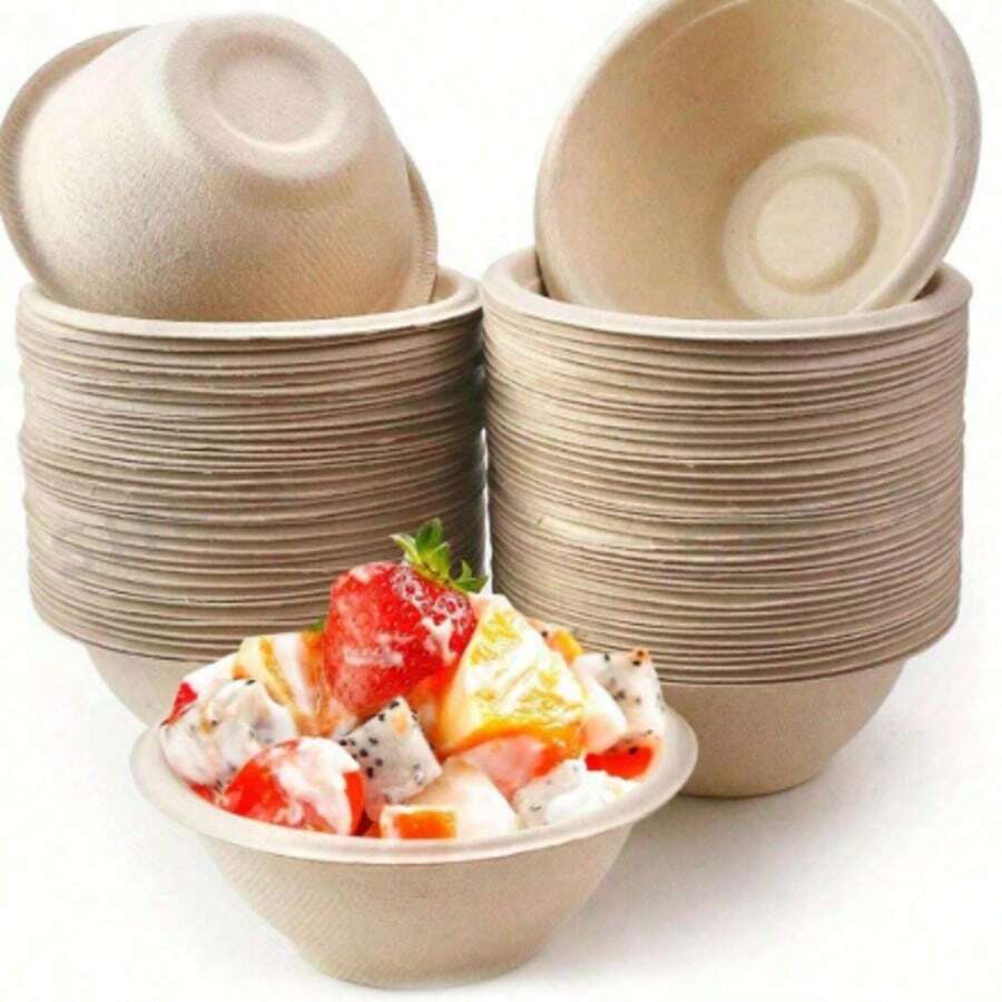 Bộ 20/50 bát giấy phân hủy sinh học, dung tích 220ml, thích hợp đựng salad, kem, tráng miệng và súp nóng, lý tưởng cho dã ngoại, tiệc tùng, mang đi và sử dụng hàng ngày, cũng là món quà Giáng sinh tuyệt vời. - Nhiều màu - Xem 1