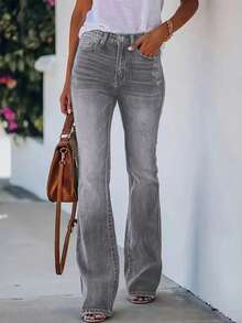 ARWY 褪色美式修身时尚百搭喇叭牛仔裤，女士款，优雅波西米亚风，适合日常、夜间外出、假日、万圣节、复活节等各种场合，四季皆宜，休闲春季穿着 - 淺灰色 - 查看 5