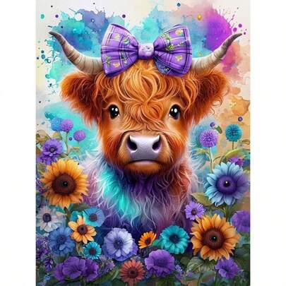 1pc [30*40cm/11.8*15.7in]5D Acrylic Diamond Painting Kit, Highland Cow & Sunflower Pattern, Suitable For Adult Beginners DIY Mosaic Diamond Art, Full Drill Handmade DIY Diamond Painting, Decor For Living Room, Bedroom, Office Wall, Gift For Family And Friends, Frameless