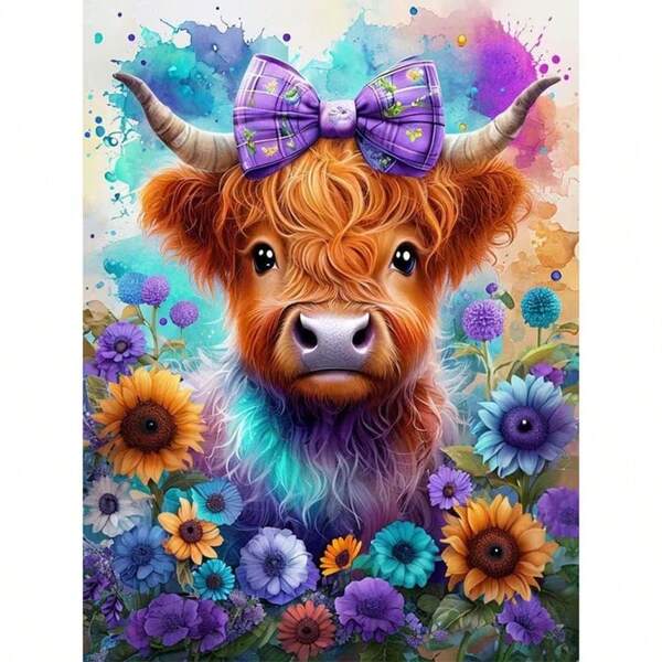 1pc [30*40cm/11.8*15.7in]5D Acrylic Diamond Painting Kit, Highland Cow & Sunflower Pattern, Suitable For Adult Beginners DIY Mosaic Diamond Art, Full Drill Handmade DIY Diamond Painting, Decor For Living Room, Bedroom, Office Wall, Gift For Family And Friends, Frameless