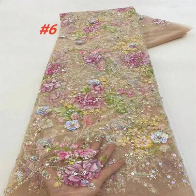 2026 hochwertige 3D Blumen bestickte Spitzenware mit afrikanischen Pailletten, nigerianischer französischer Mesh bestickter Stoff für Brautkleid Nähen
