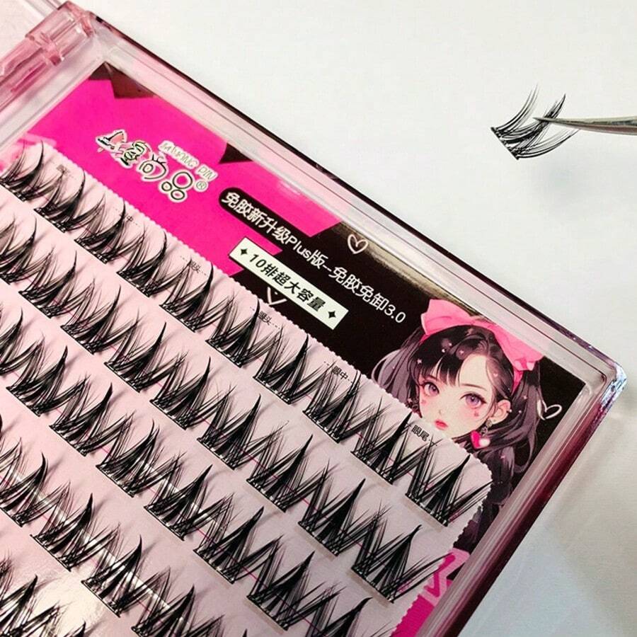 100pcs/Pack Dog-Themed Self-Adhesive False Eyelashes, Glue-Free Removable Natural Look Thick Lashes For Beginners - Multicolor - View 1