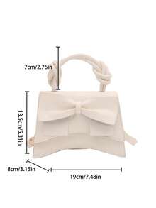 Túi xách tay màu trơn, viền xếp ly, kiểu dáng túi đeo chéo có nắp gập và trang trí nơ dành cho nữ. - trắng - Xem 2