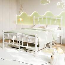 Marco de cama, marco de cama de plataforma metálica con cabezal y pie en forma de corazón de sudor, capacidad de carga de 600 lbs, espacio de almacenamiento bajo cama de 11,5', no se necesita muelle de caja - Blanco-Tamaño completo - Ver 5