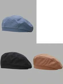 1/2/3 件装 儿童女童纯色人字纹平顶贝雷帽 弹性帽子 可爱配饰 时尚儿童帽 日常休闲帽 - 貝雷帽 - 查看 20