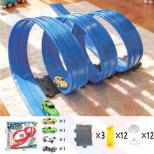Best-Seller! 33pcs 4-5m Red & Blue Track Set In Colorful Box, DIY Placement, PE Material, Suction Cup, Multi-Scene Use (Sand, Beach, Grass, Track), Holiday & Birthday Gift, Includes 2 Pull-Back Powered Cars, 2 Formula Racing Cars, 3 Chassis, 25 Standard Accessories, Educational Toy, Instruction Manual Included. - Upgraded Blue Beach Sandy Grassland Multi-scene Track - View 11