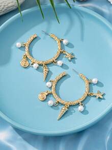 1 par de pendientes de aro con perlas geométricas para mujeres - Multicolor - Ver 5