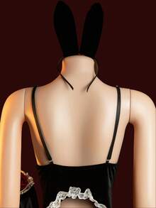 性感兔女郎连体衣套装，不含手镯、发带和丝袜 - 黑與白 - 查看 3