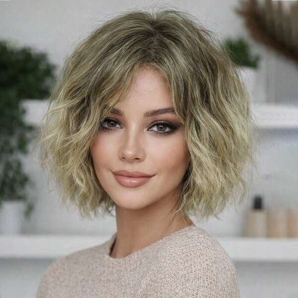 女士10英寸短卷发假发，高品质合成纤维，渐变金紫蓝黑假发，时尚耐热假发，适合日常角色扮演