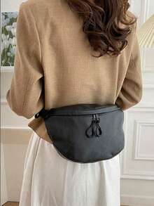 时尚软皮腰包街头风斜挎包设计师女式胸包休闲旅行女式单肩斜挎包手机包 - 黑色 - 查看 5