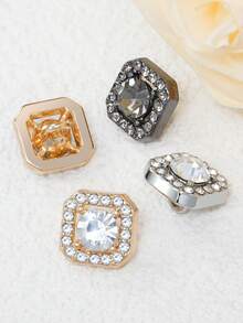 Set de 10 piezas de botones pequeños de metal con piedras falsas de imitación de gemas cuadradas, decoración para vestidos de boda, suéteres, accesorios de costura DIY, caja de regalo - multicolor - Ver 9