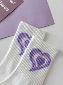 6 đôi tất mỏng dài đến bắp chân họa tiết trái tim màu tím dành cho bé gái, kiểu dáng thời trang Hàn Quốc đa năng, thích hợp cho mùa thu/đông. - Nhiều màu - Xem 4