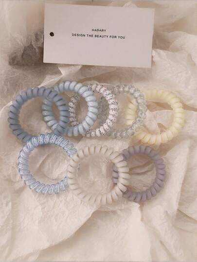 5/10 st/förpackning spiralhårsnoddar i slumpmässiga färger, hårsnoddar med hög elasticitet, söt och gullig stil, håraccessoarer för flickor, lämpliga för vardags- och utomhusbruk, skolmaterial, hårdekorationer, flickaccessoarer. ,hårsnöre med hästsvans, huvudaccessoarer för gym, sport, löparoutfits, gummiband