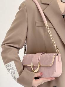 Women's Chic Minimalist Underarm Small Square Shoulder Bag Crossbody Handbag, Fashion Accessory 2025 New Arrival , Pink - 粉色 - 查看 2