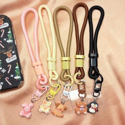 1pc Cute Cookie Animal Phone Lanyard Cartoon Pendant Accessory, Student Backpack Decor, Penguin & Cat Phone Strap