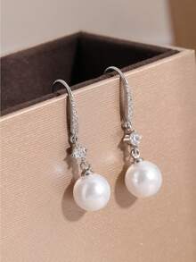 1 Pair Elegant Minimalist Pendant Earrings, Sparkling Delicate Accessories Suitable For All Occasions, Perfect Holiday Gift - White - View 3