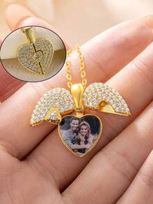 Customized Photo Heart Wing Stainless Steel Necklace, Personalized Photo Jewelry With Wings, Custom Pet Or Portrait Necklace - Multicolor - View 8