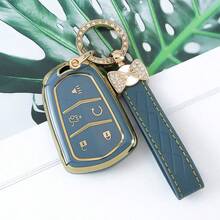 5键汽车钥匙套，TPU材质，金色镶边，适用于凯迪拉克CT4、CT5、ATS、XT6等车型，时尚设计，带钥匙扣，女孩款 - 鑰匙圈24 - 查看 18